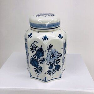 1879 Royal Goedewaagen Dutch Delft Tea Caddy Apothecary Jar Hand Painted Holland